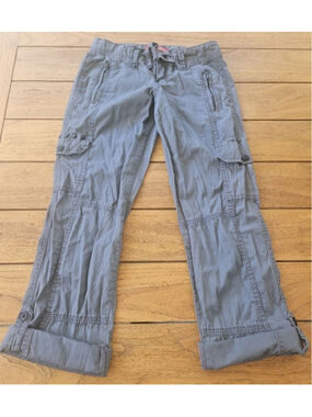 Vtg Unionbay Cargo Pant Womens Size 0 Gray Cargo Rave Low Rise Y2K